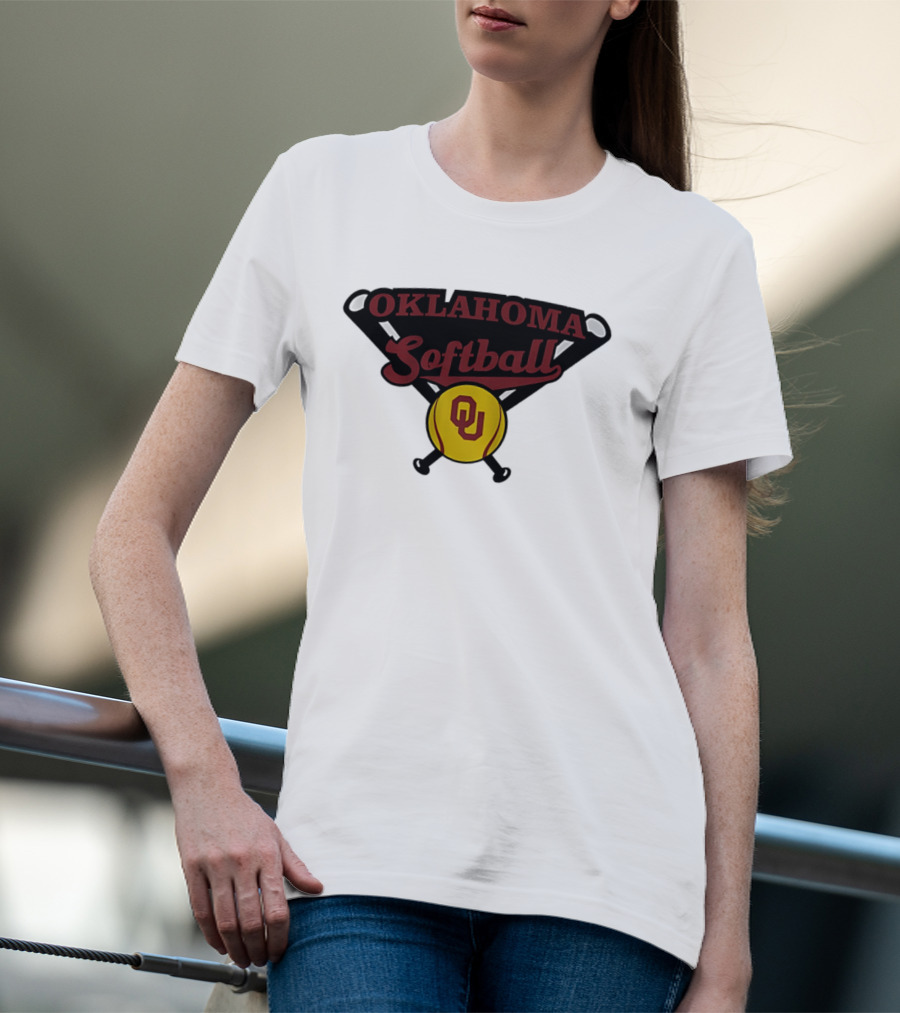 Oklahoma Softball OU Crossed Bats Yellow Ball T-Shirt
