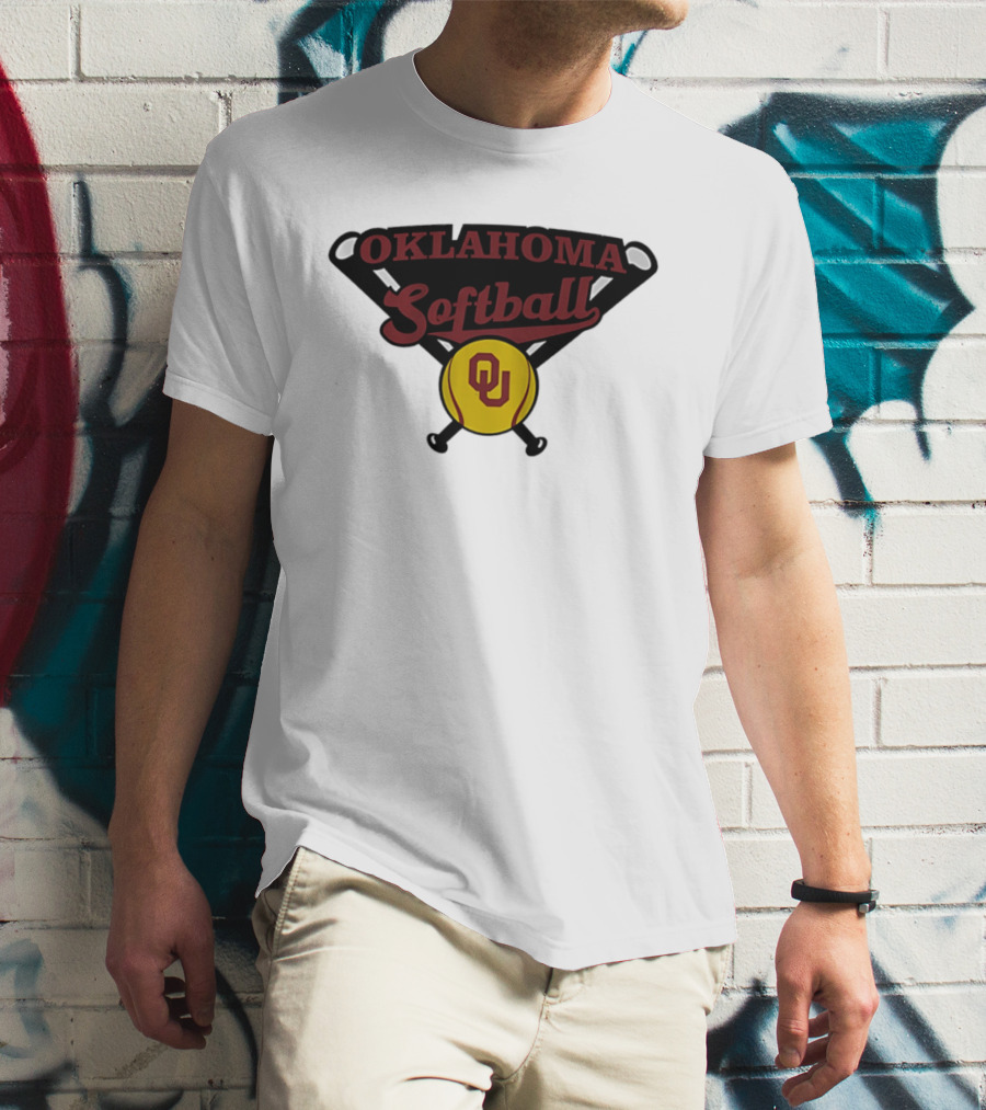 Oklahoma Softball OU Crossed Bats Yellow Ball T-Shirt