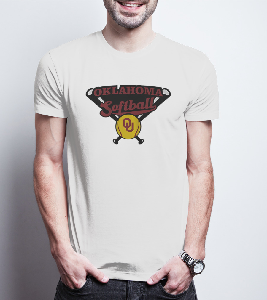 Oklahoma Softball OU Crossed Bats Yellow Ball T-Shirt