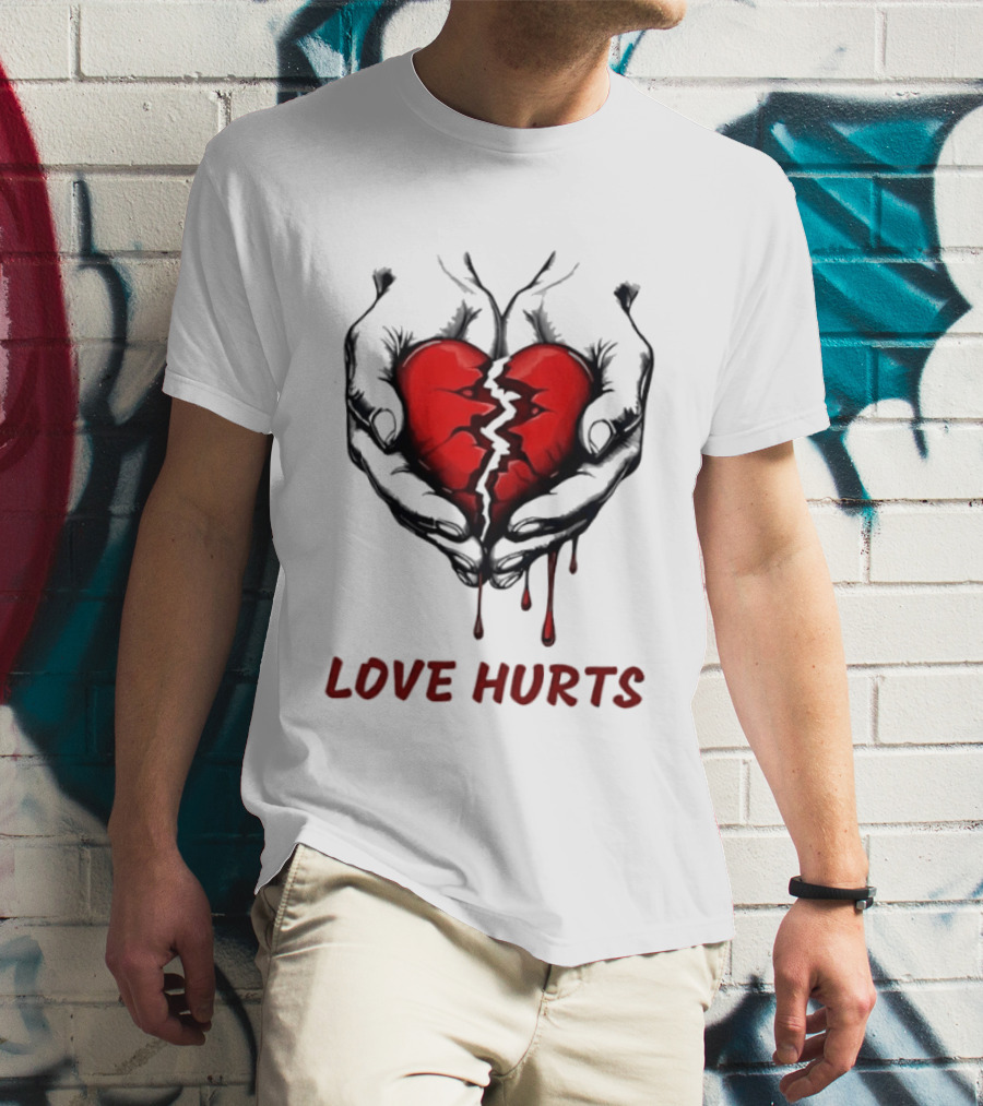 Love Hurts Bleeding Broken Heart Emotional Expression T-Shirt