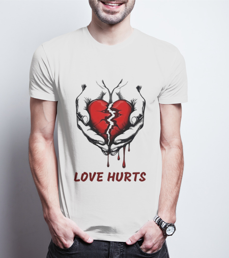 Love Hurts Bleeding Broken Heart Emotional Expression T-Shirt
