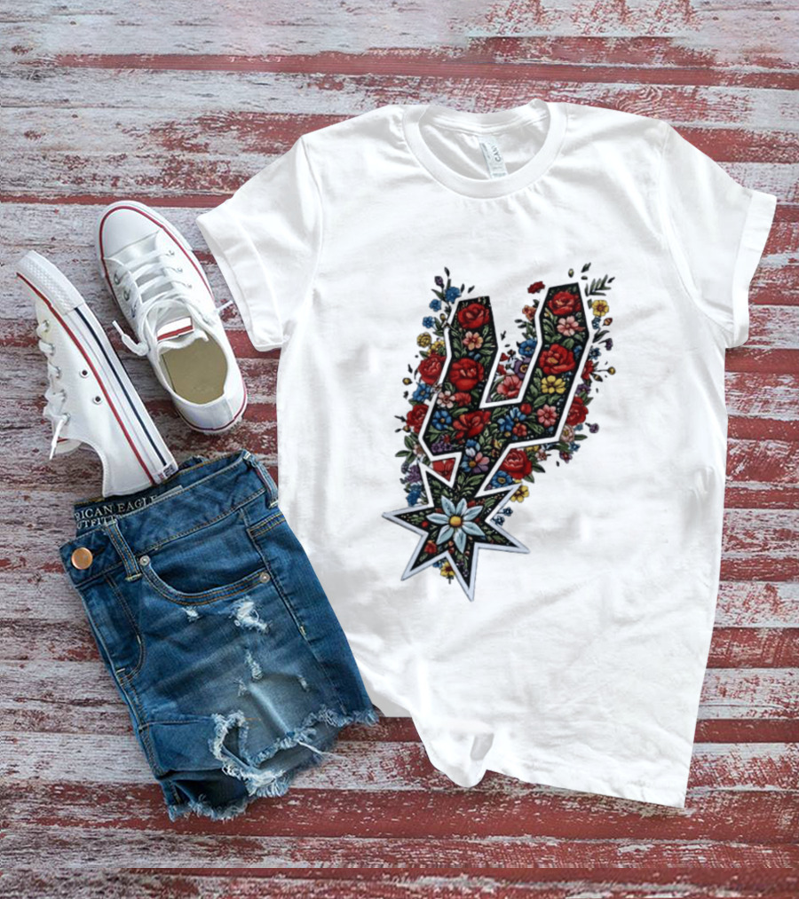 San Antonio Spurs Floral Rose Garden Spurs Team T-Shirt