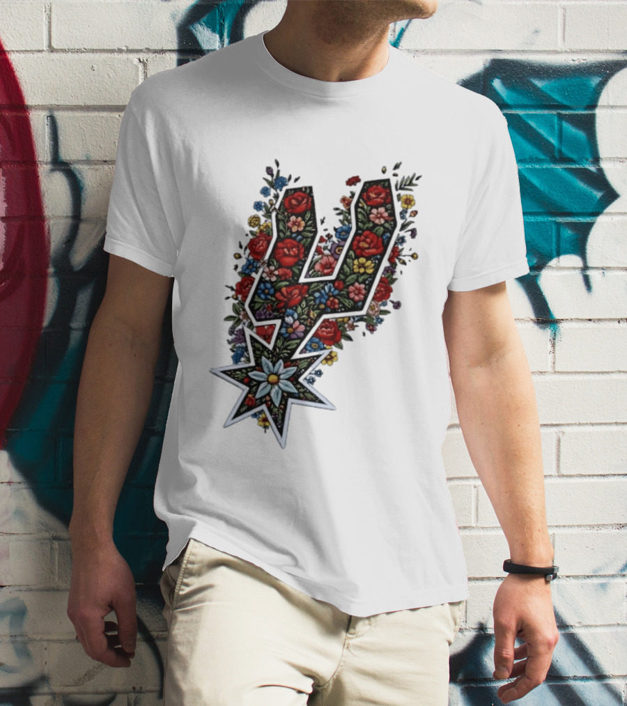 San Antonio Spurs Floral Rose Garden Spurs Team T-Shirt