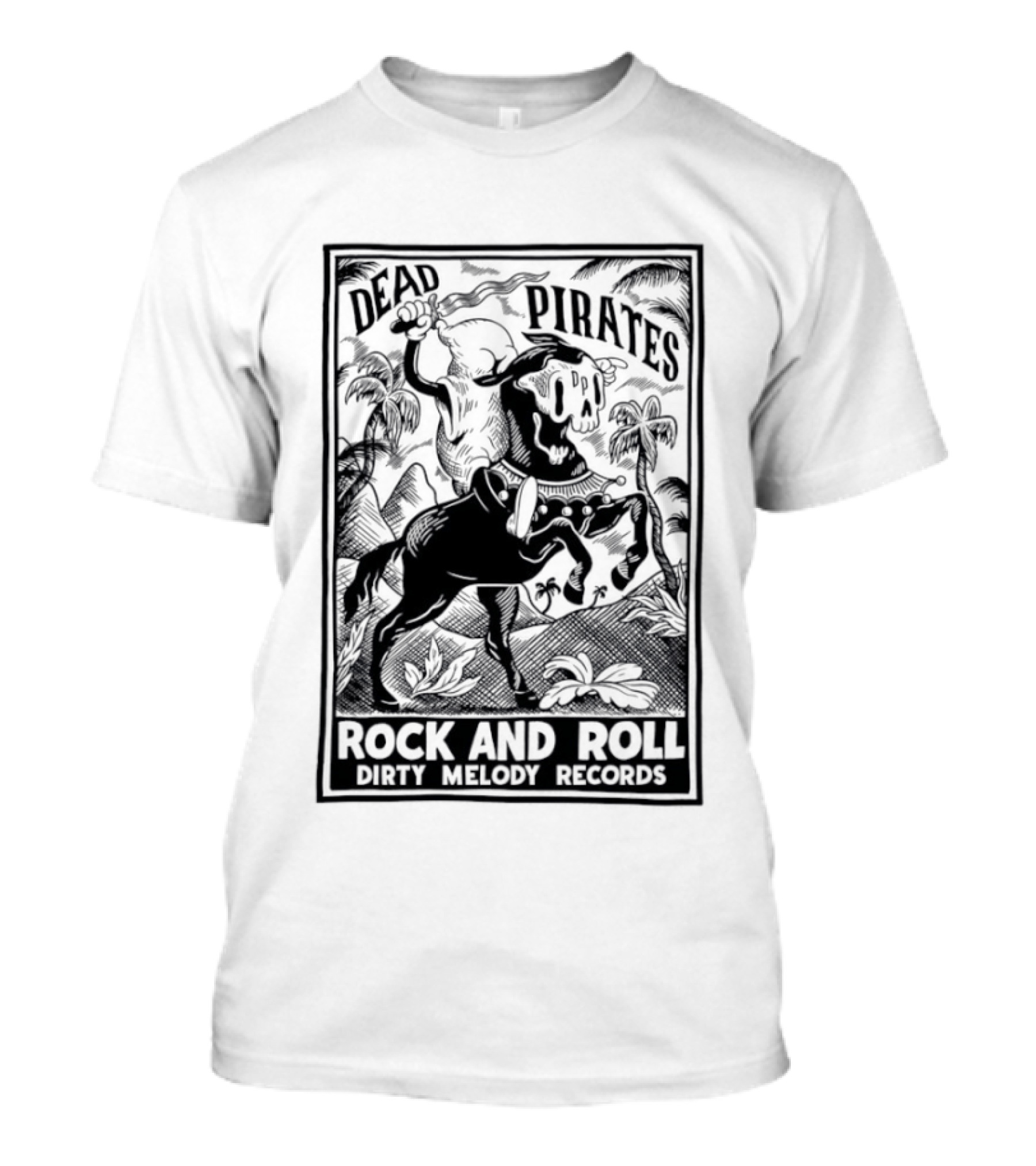 Dead Pirates Rock And Roll Dirty Melody Records Skull Skeleton Music T-Shirt