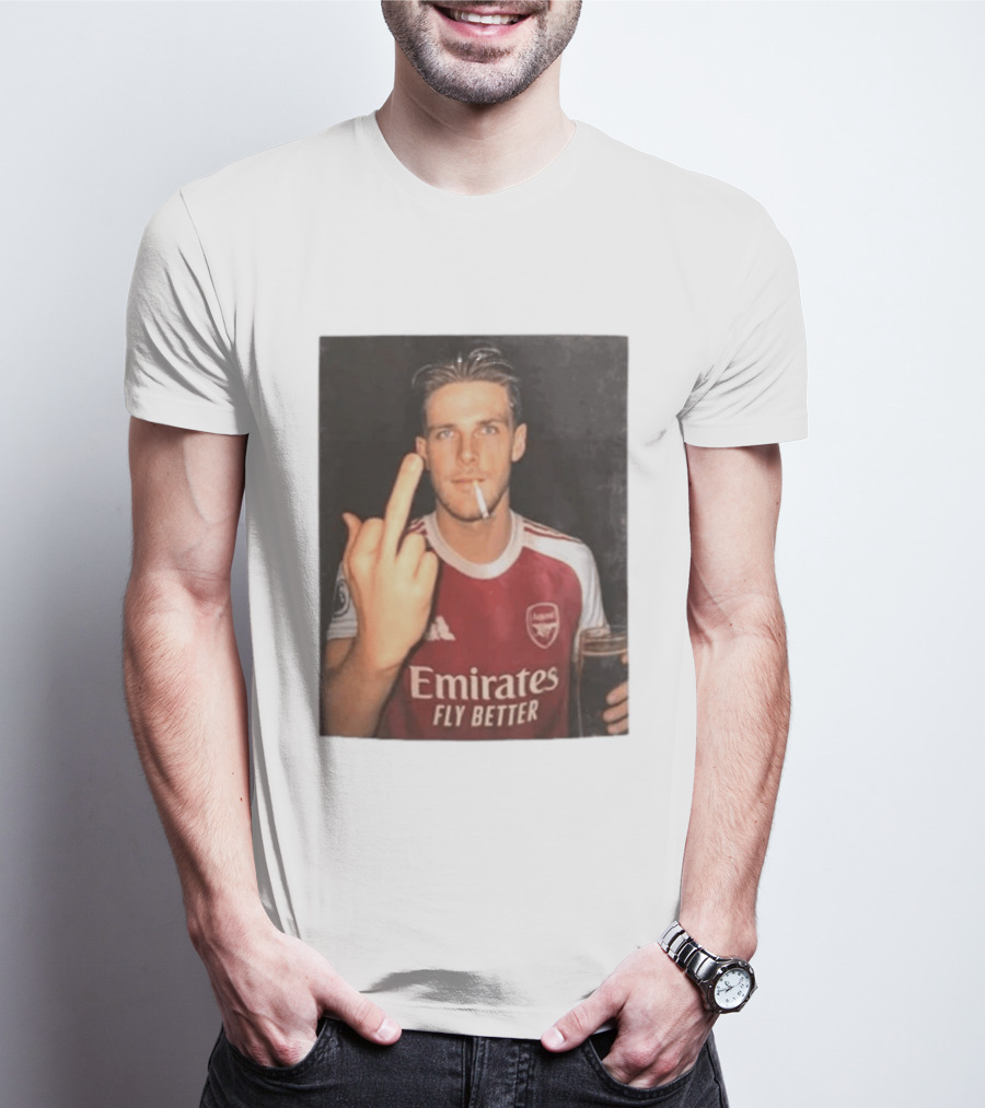 Emirates Fly Better Arsenal Middle Finger Smoking Soccer Player T-Shirt