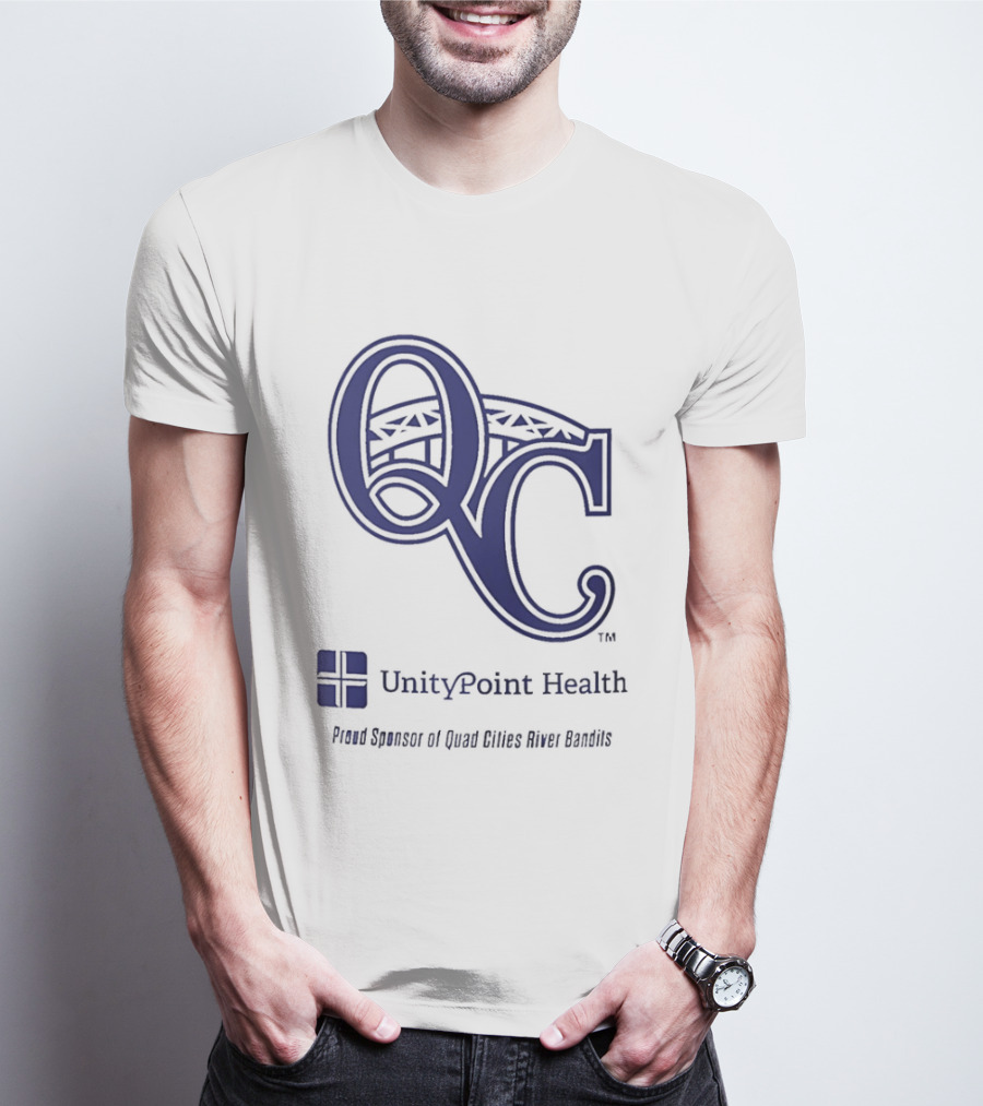 QC River Bandits UnityPoint Health Proud Sponsor Quad Cities Bridge T-Shirt