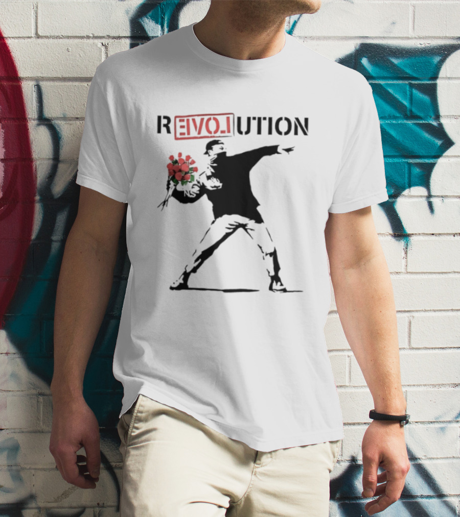Revolution With Love Letter Throwing Roses Graffiti T-Shirt