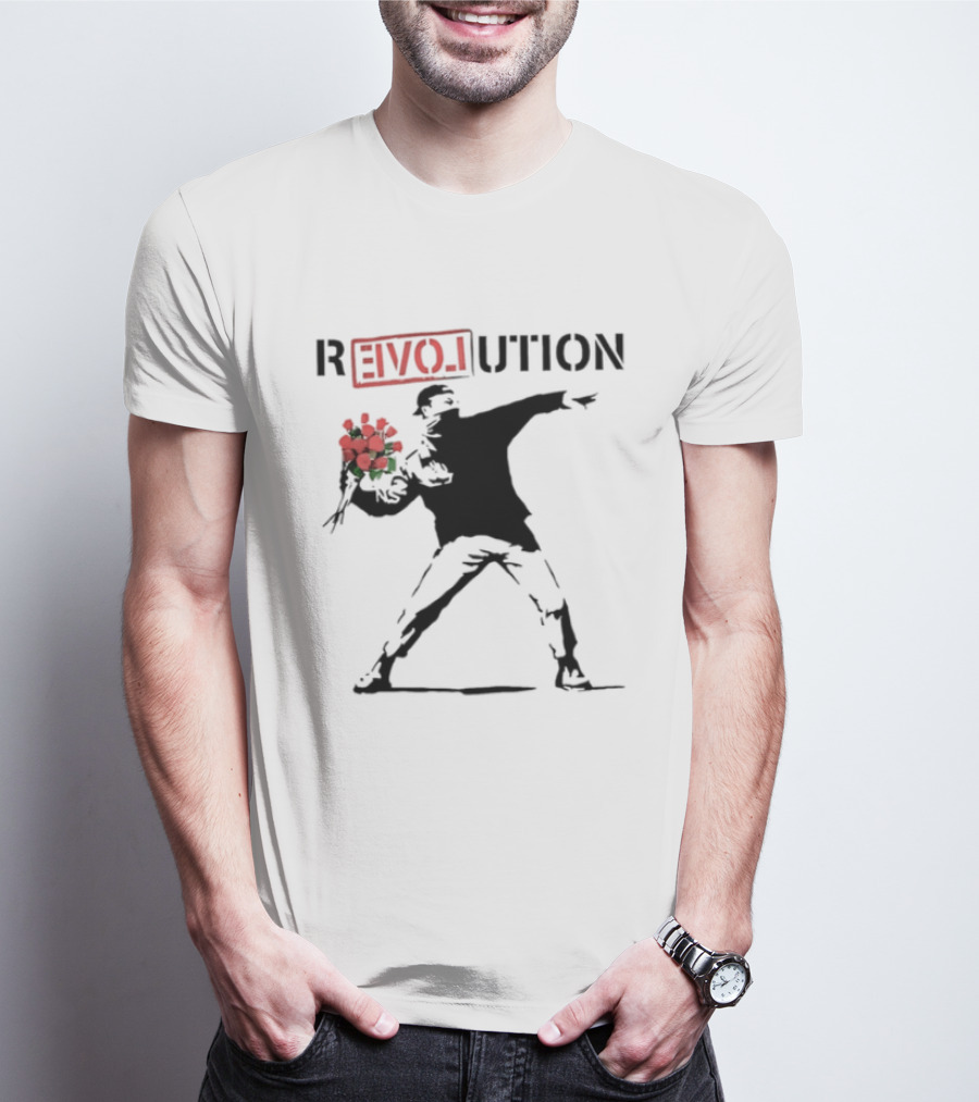 Revolution With Love Letter Throwing Roses Graffiti T-Shirt