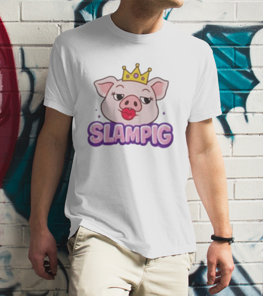 Slam Pig Princess Crown Cartoon With Kissy Lips T-Shirt