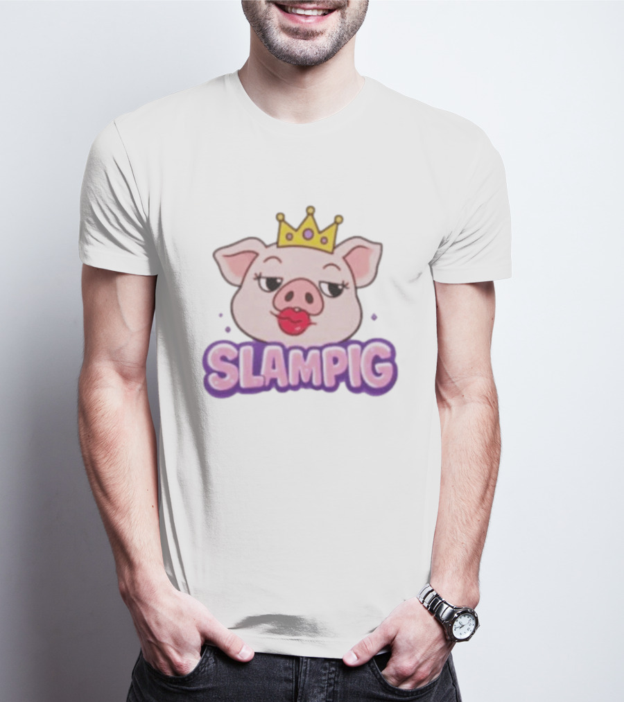 Slam Pig Princess Crown Cartoon With Kissy Lips T-Shirt