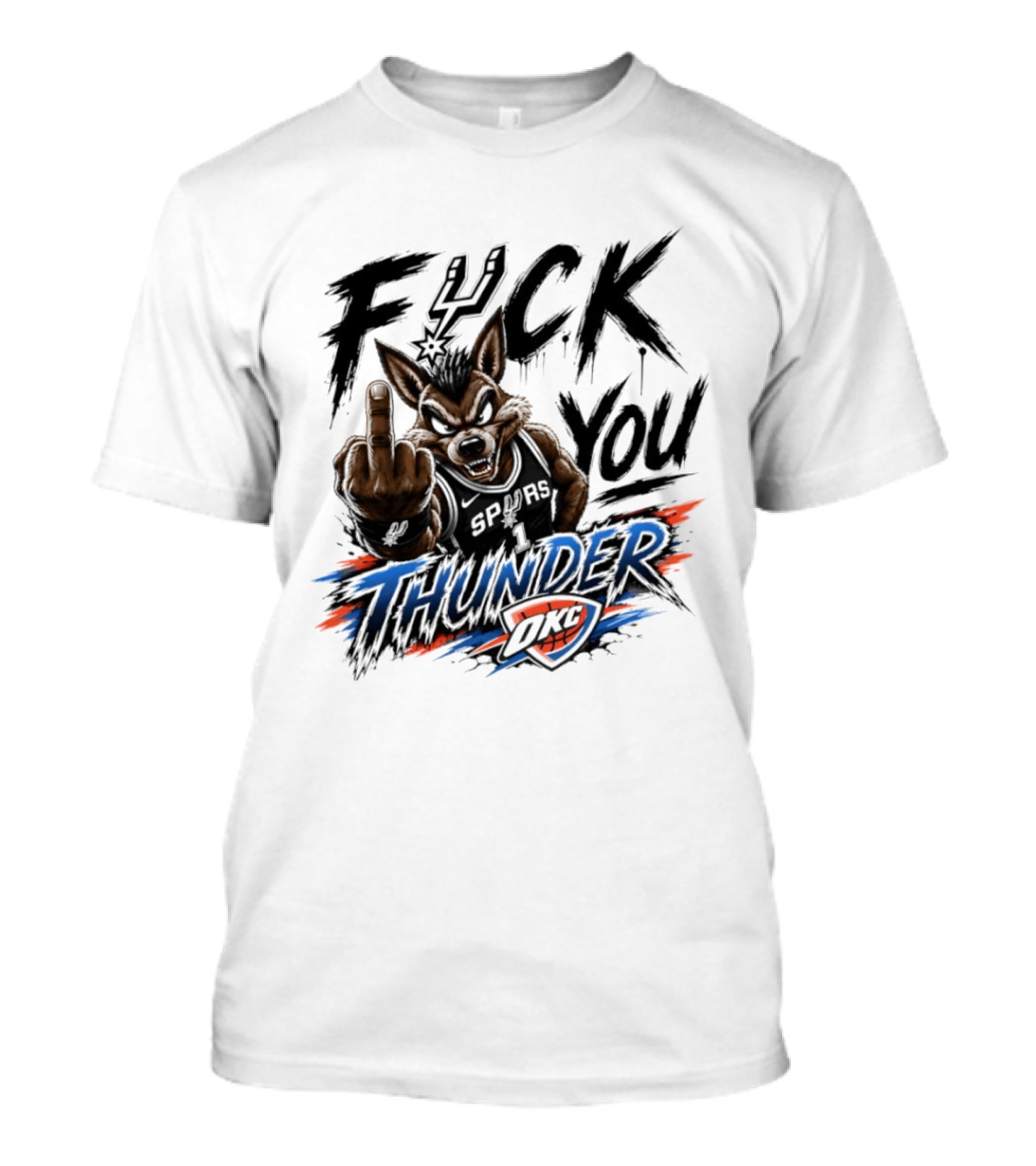 Spurs Vs Thunder F*** You Thunder OKC Rivalry Mascot Gesture T-Shirt