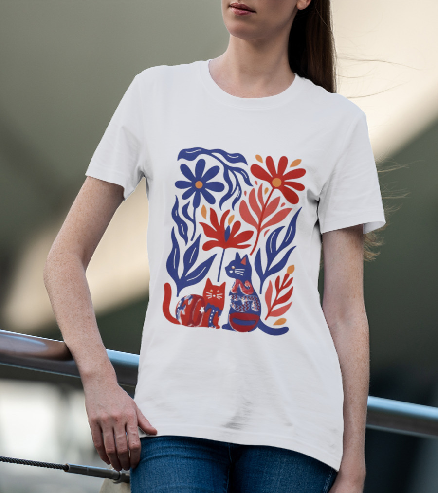 Subtle F Trump Cat Lover USA 250th Still Resisting Floral Cats T-Shirt