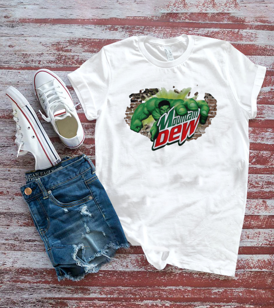 Hulk Smashing Through Brick Wall Mountain Dew Collaboration T-Shirt