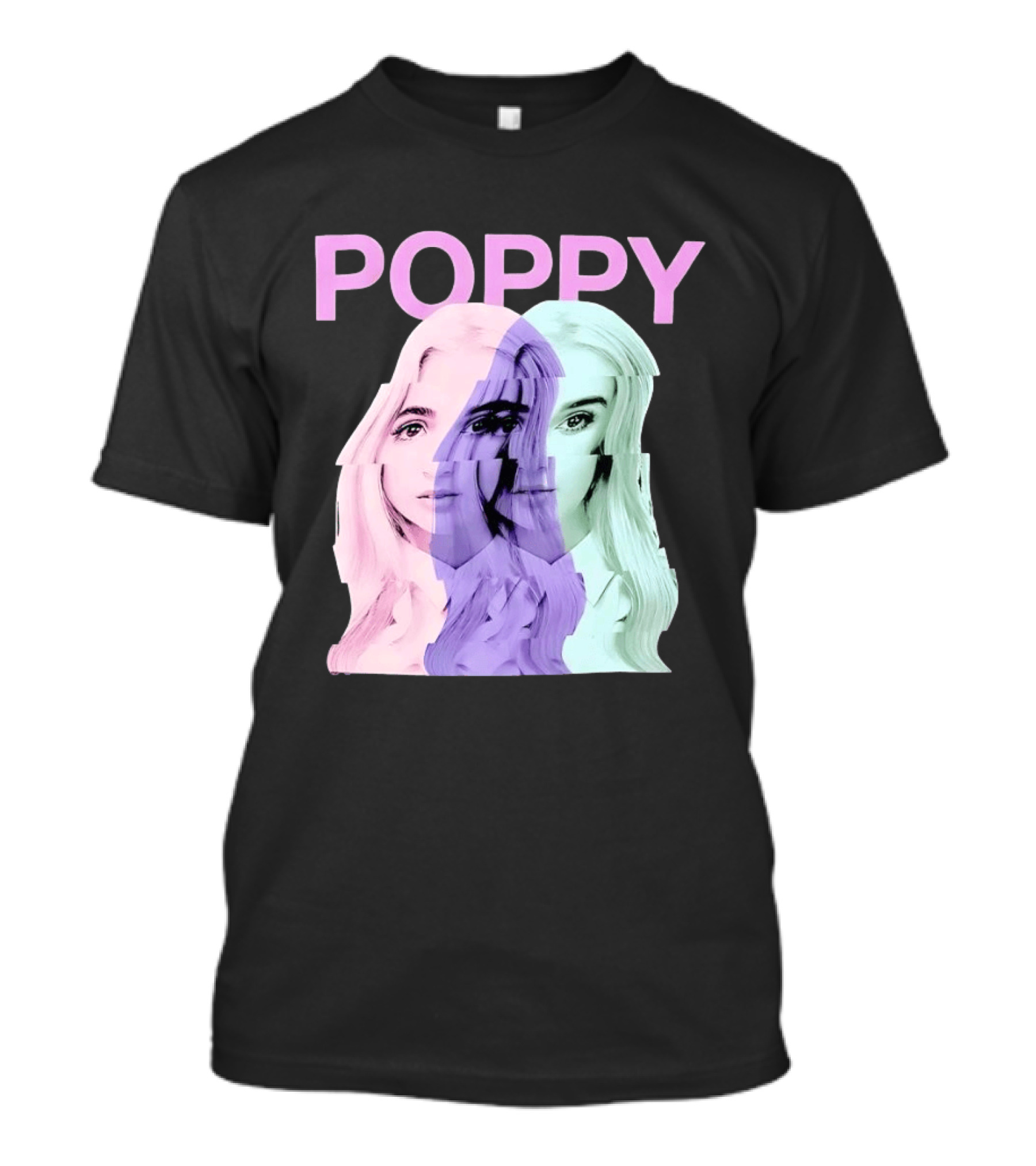Poppy Digital Muse Glitch Faces Tricolor T-Shirt