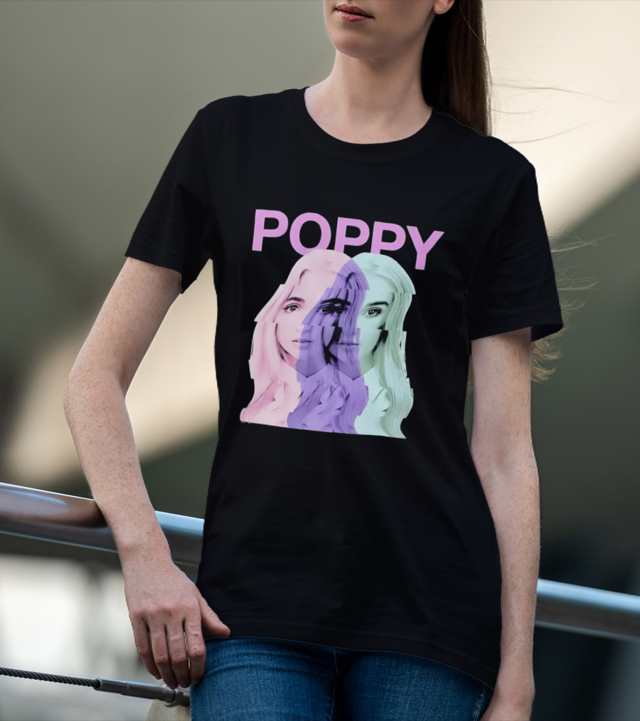 Poppy Digital Muse Glitch Faces Tricolor T-Shirt