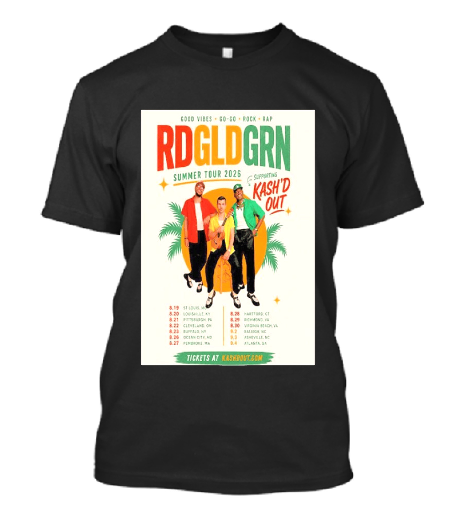 RDGLDGRN Summer Tour 2026 Good Vibes Go Go Rock Rap Supporting Kash'd Out T-Shirt