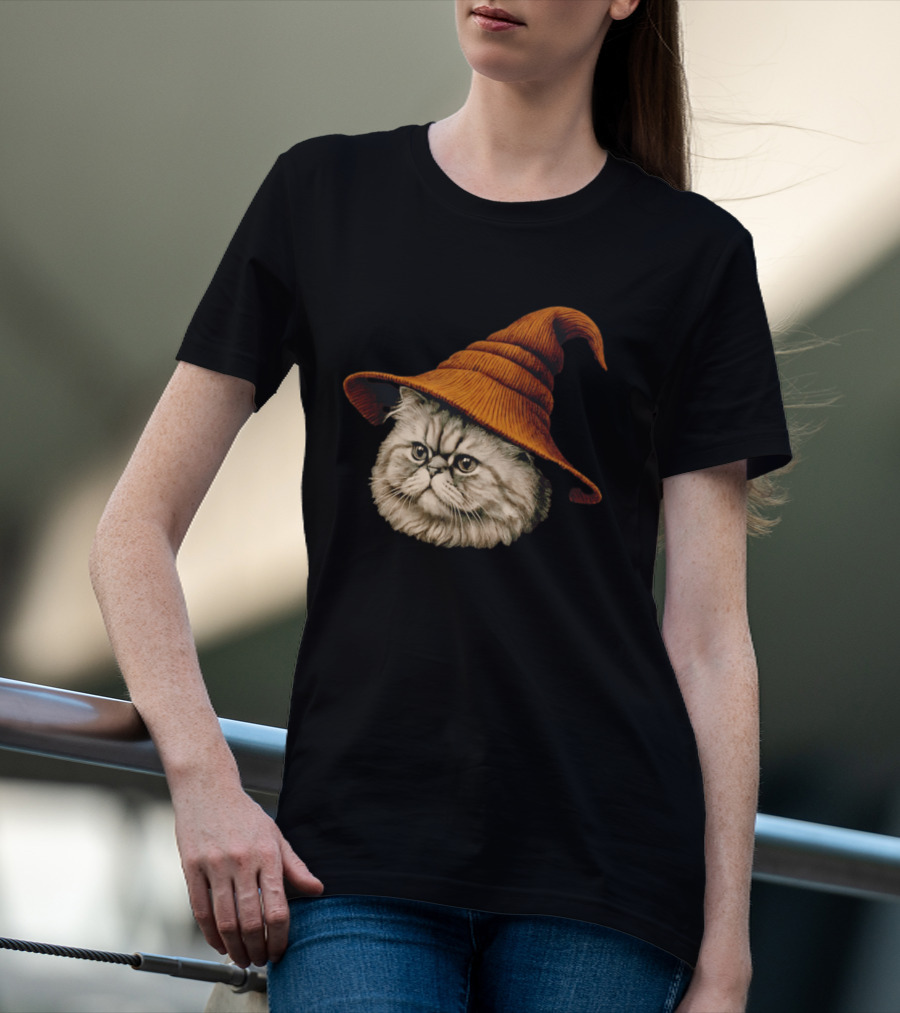 Beanie Cat Wizard Cartoon Plush Orange Hat Feline T-Shirt