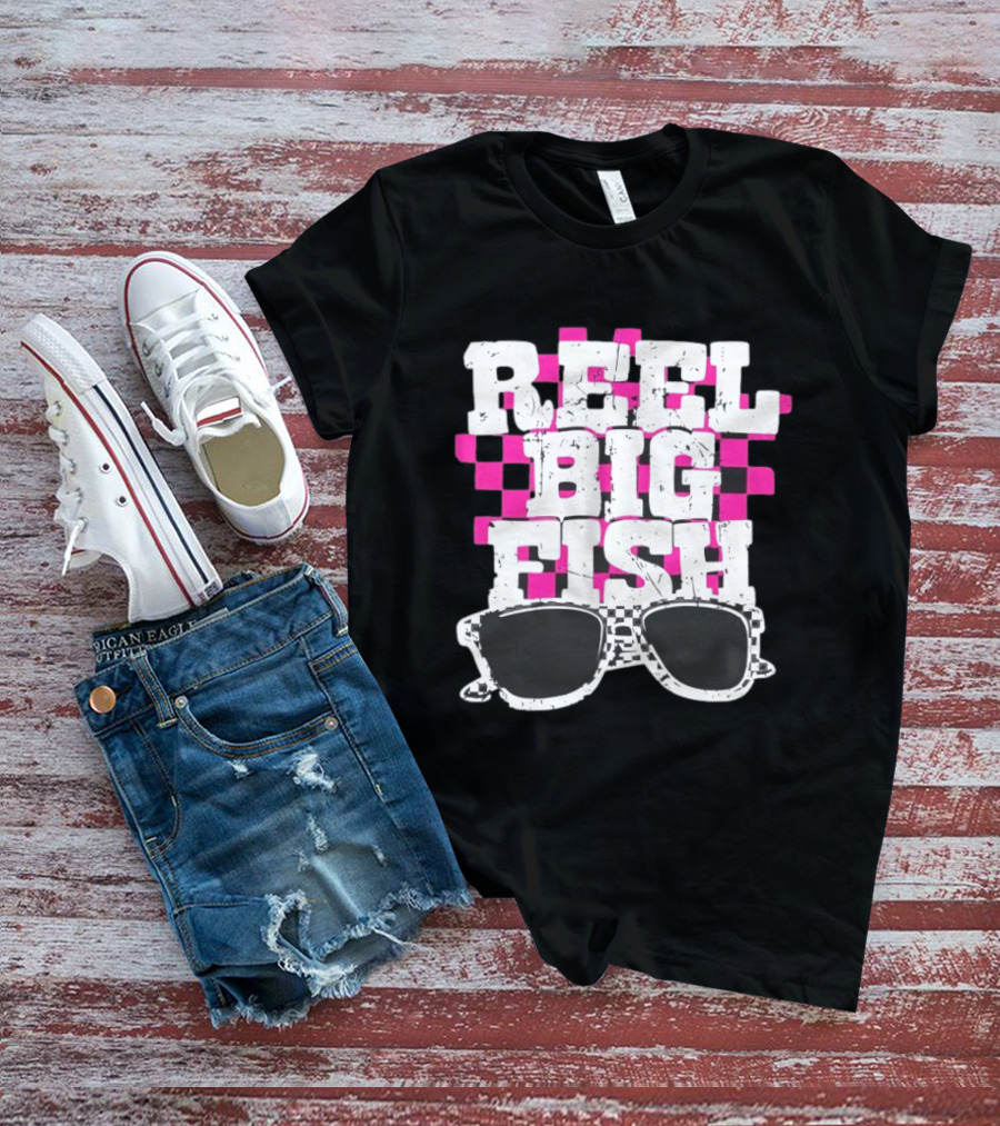 Reel Big Fish Checkered Sunglasses Pink Checkerboard T-Shirt