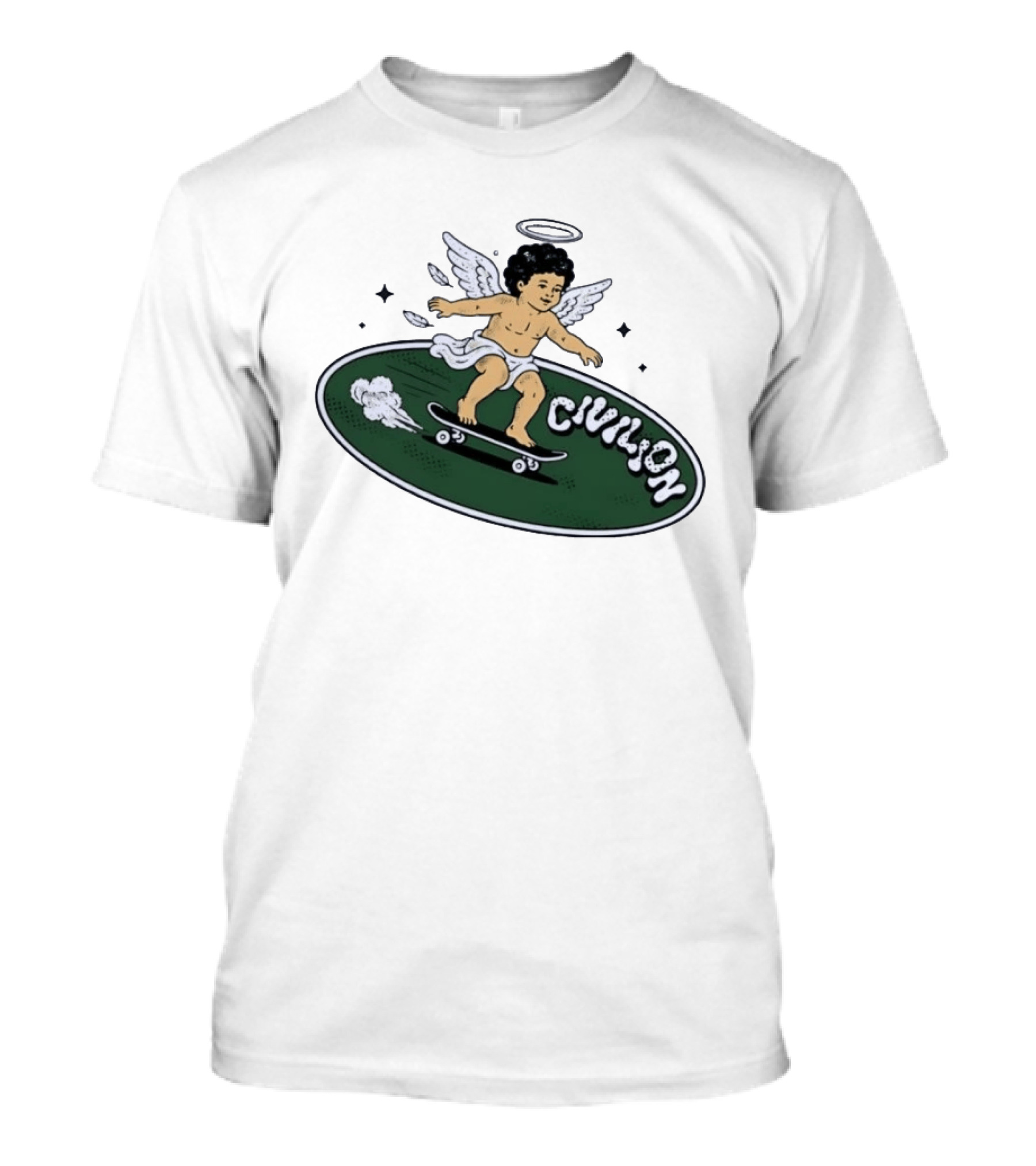Skateboarding Angel Civilian Halo Wings T-Shirt