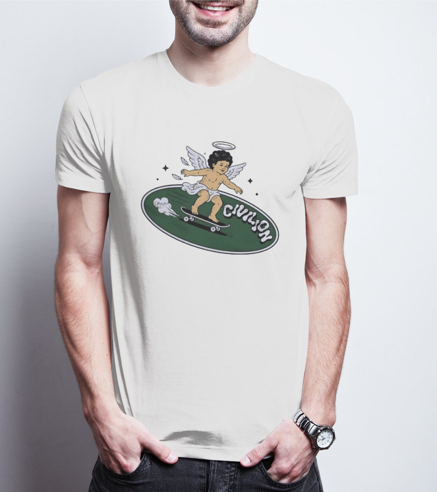 Skateboarding Angel Civilian Halo Wings T-Shirt