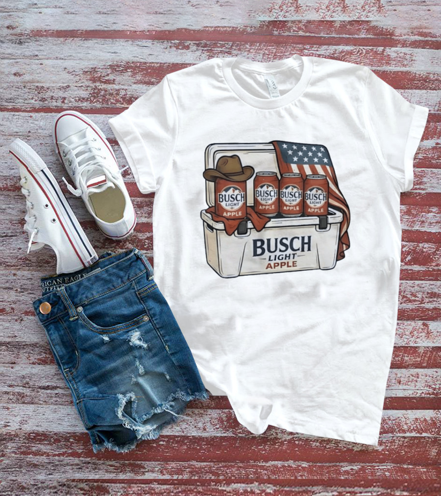 Busch Light Apple American Flag Cowboy Hat Cooler T-Shirt