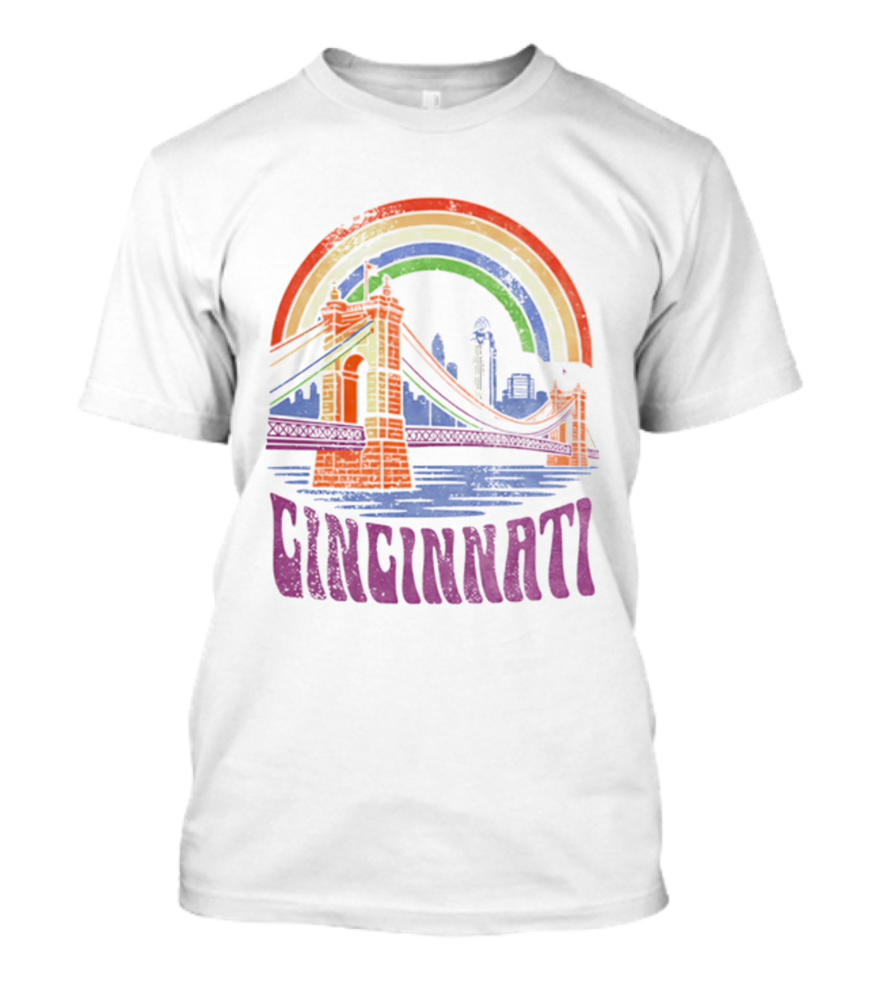 Cincinnati Roebling Bridge Rainbow Skyline Proud Of Our City T-Shirt