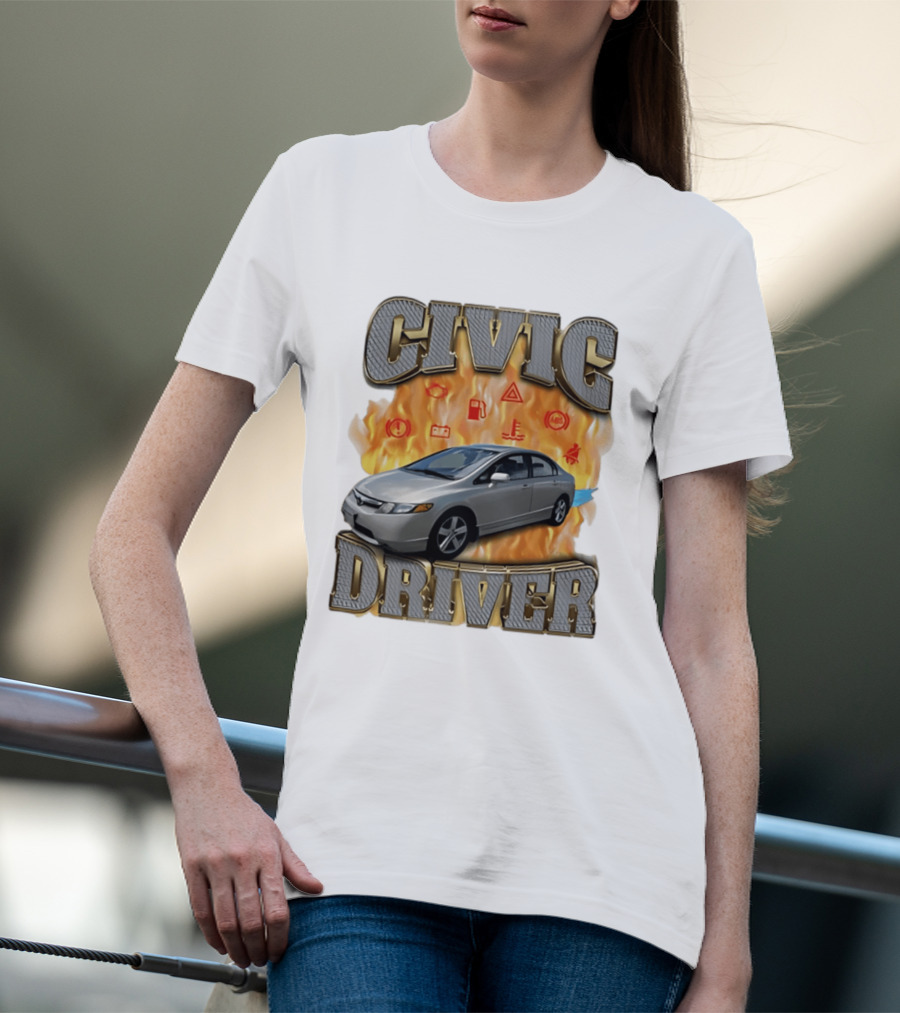 Civic Driver Flames Car T-Shirt