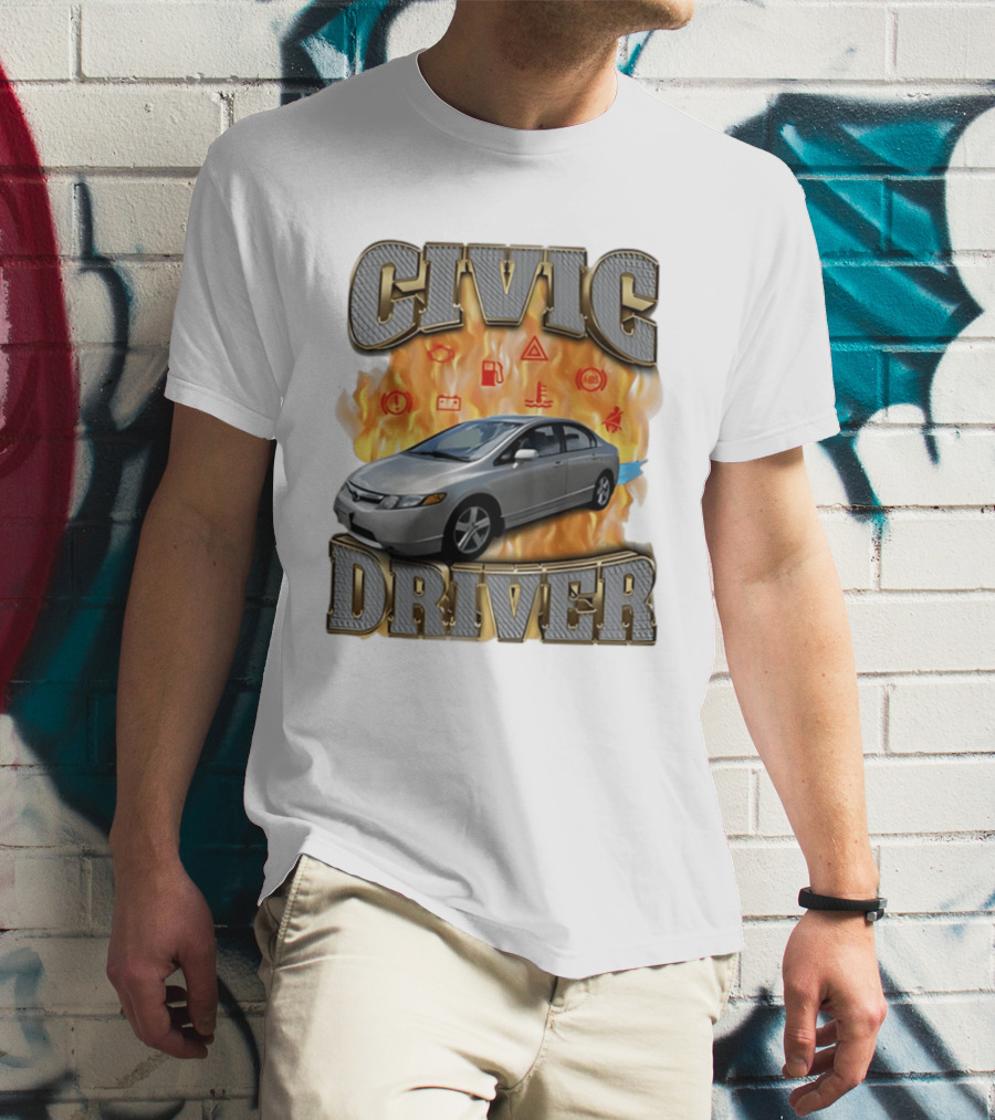Civic Driver Flames Car T-Shirt