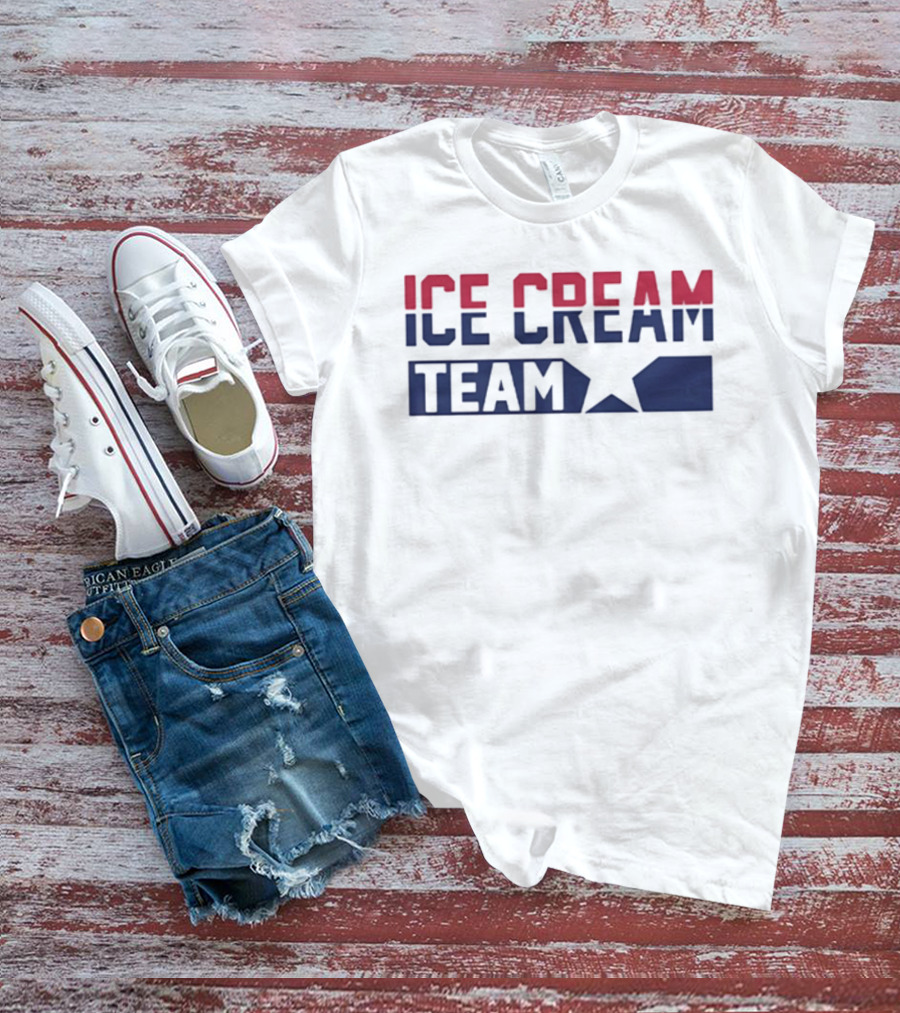 ICE CREAM TEAM Text With Red And Blue Block Lettering T-Shirt