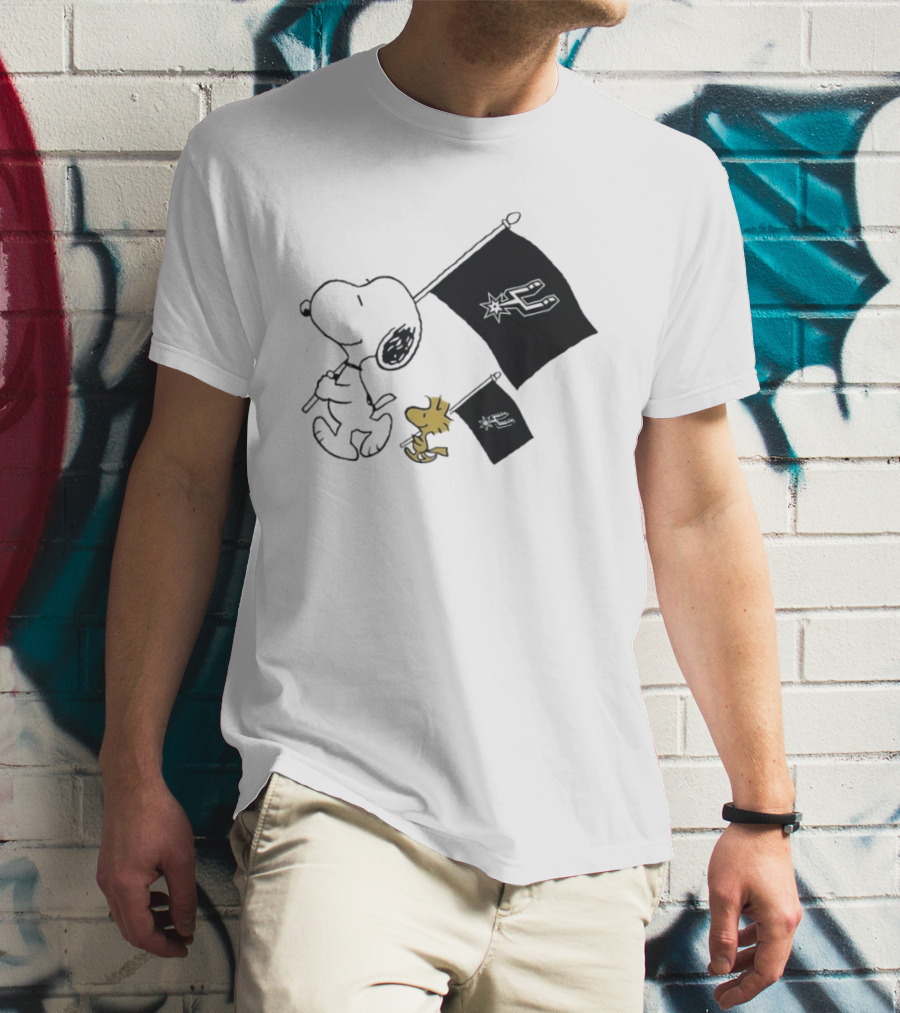 Snoopy Woodstock San Antonio Spurs Flags Peanuts NBA Fan T-Shirt