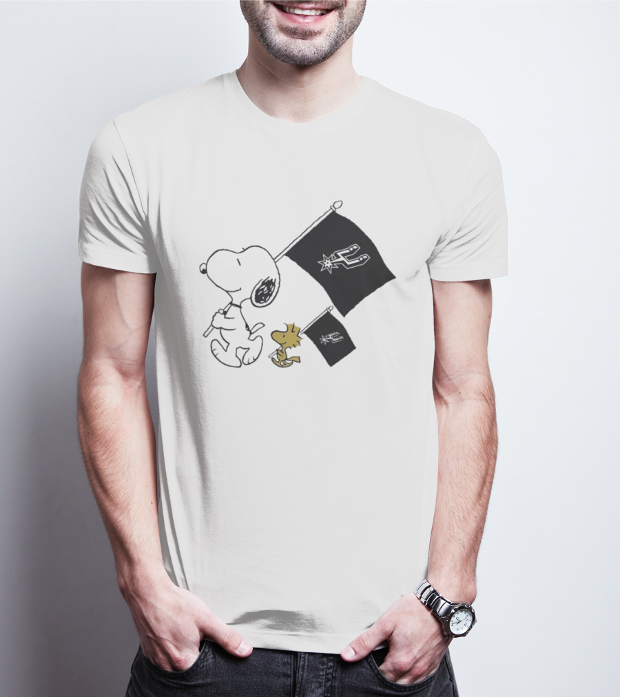 Snoopy Woodstock San Antonio Spurs Flags Peanuts NBA Fan T-Shirt