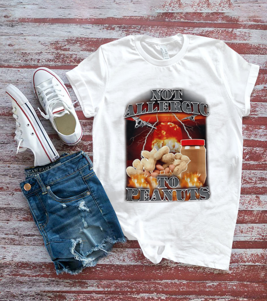 Not Allergic To Peanuts Jar With Explosive Background And Fighter Jets T-Shirt