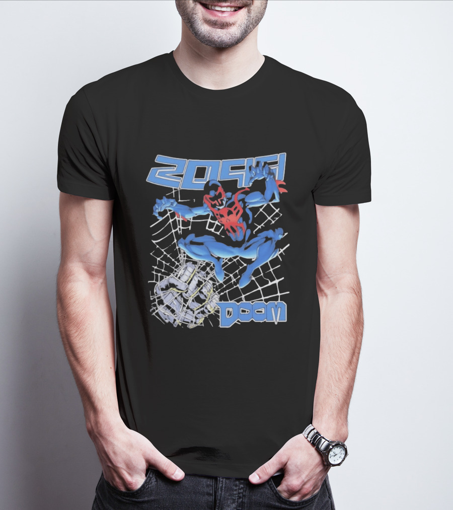 2099 Spider Man Doom Web Punching Action T-Shirt
