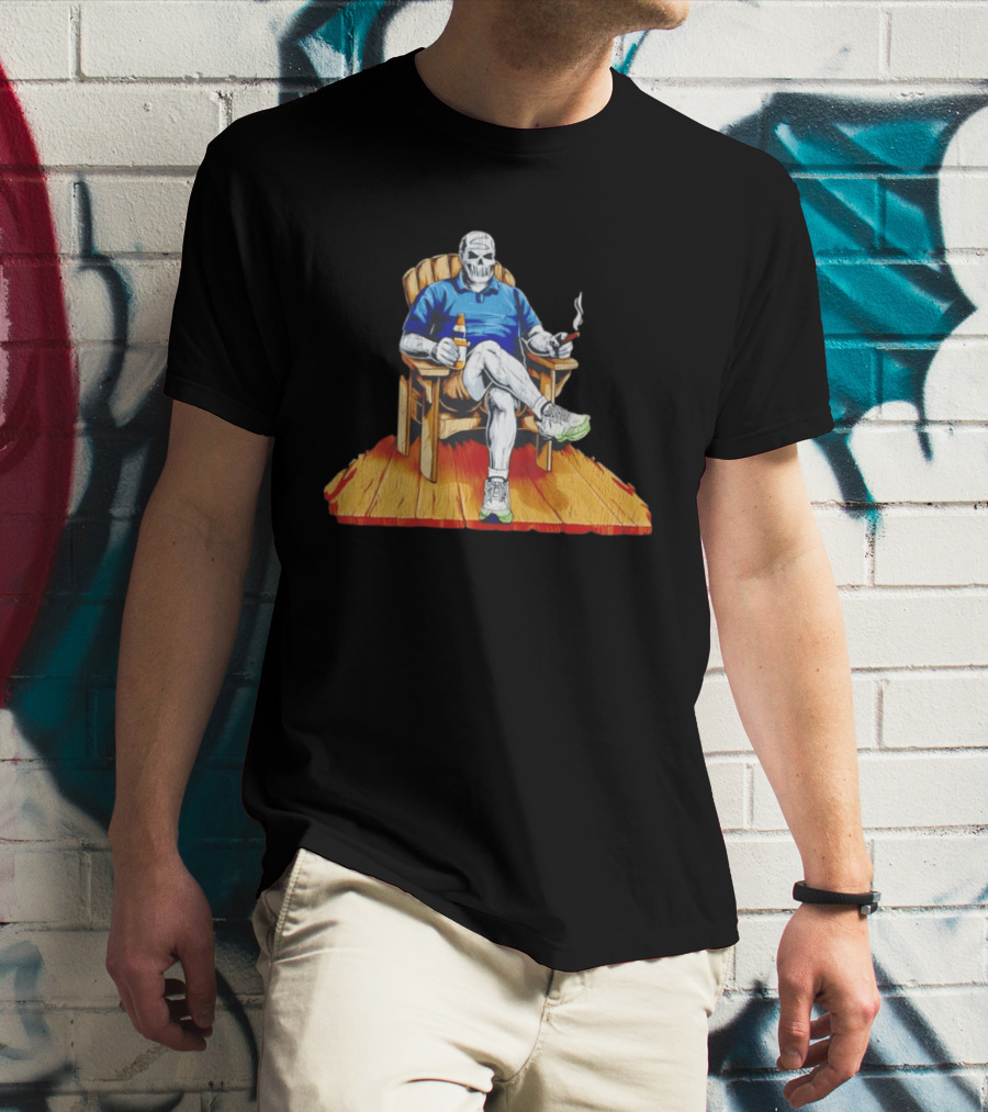 DarthBeards Skull Sitting In A Lawn Chair With Beer And Cigar T-Shirt