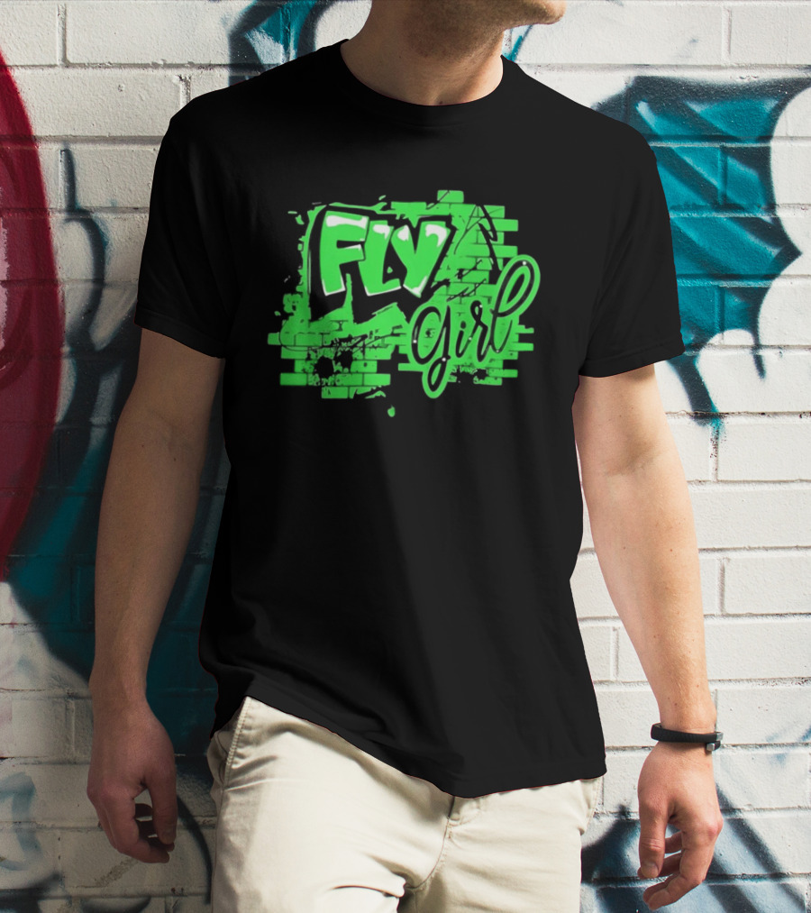 Fly Girl Graffiti Street Brick Wall T-Shirt