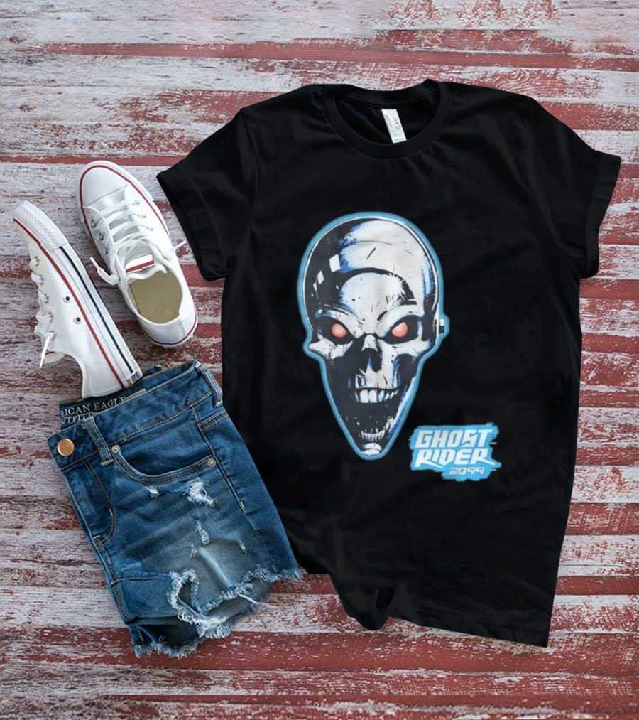 Ghost Rider 2099 Chrome Skull Head Red Eyes Iconic Comic T-Shirt
