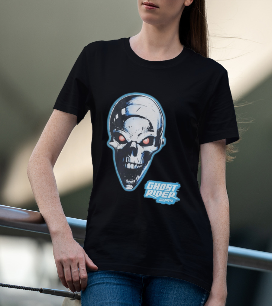 Ghost Rider 2099 Chrome Skull Head Red Eyes Iconic Comic T-Shirt