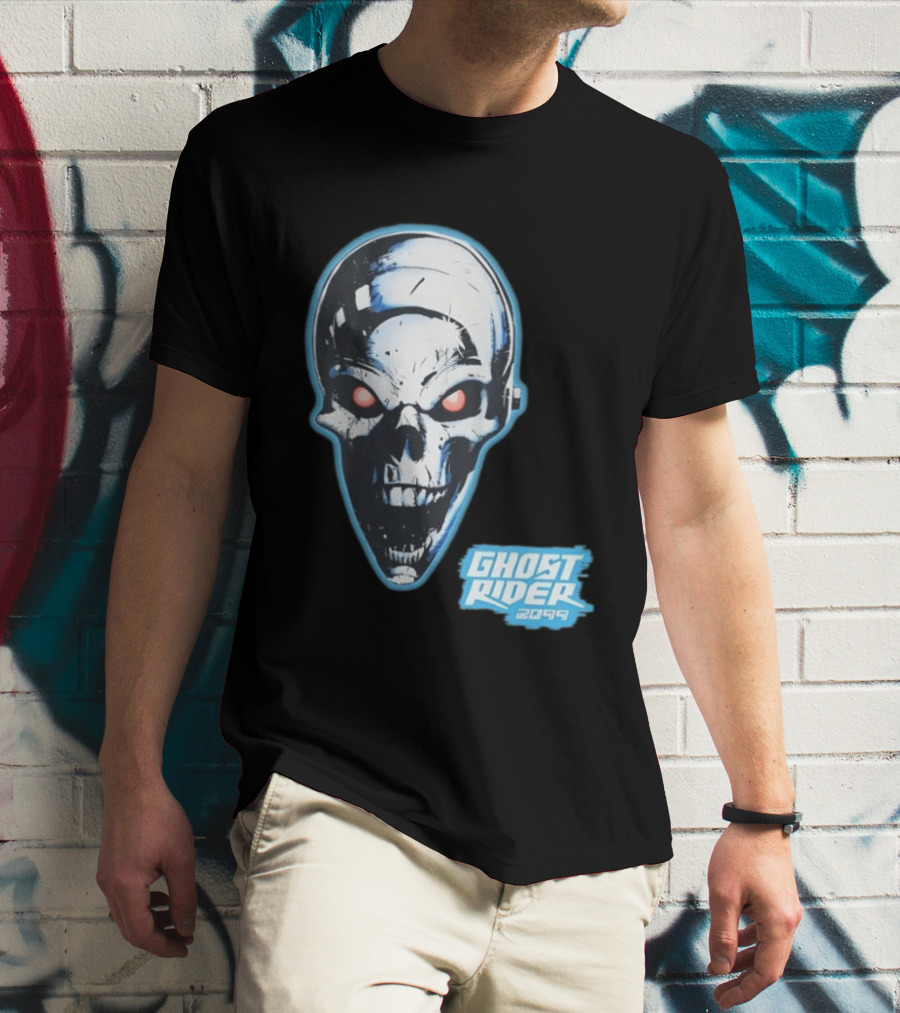 Ghost Rider 2099 Chrome Skull Head Red Eyes Iconic Comic T-Shirt