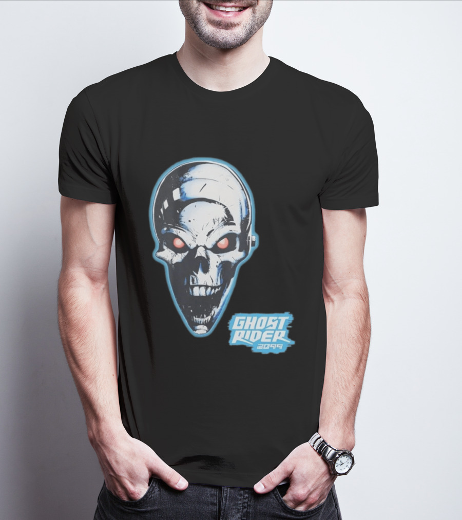 Ghost Rider 2099 Chrome Skull Head Red Eyes Iconic Comic T-Shirt
