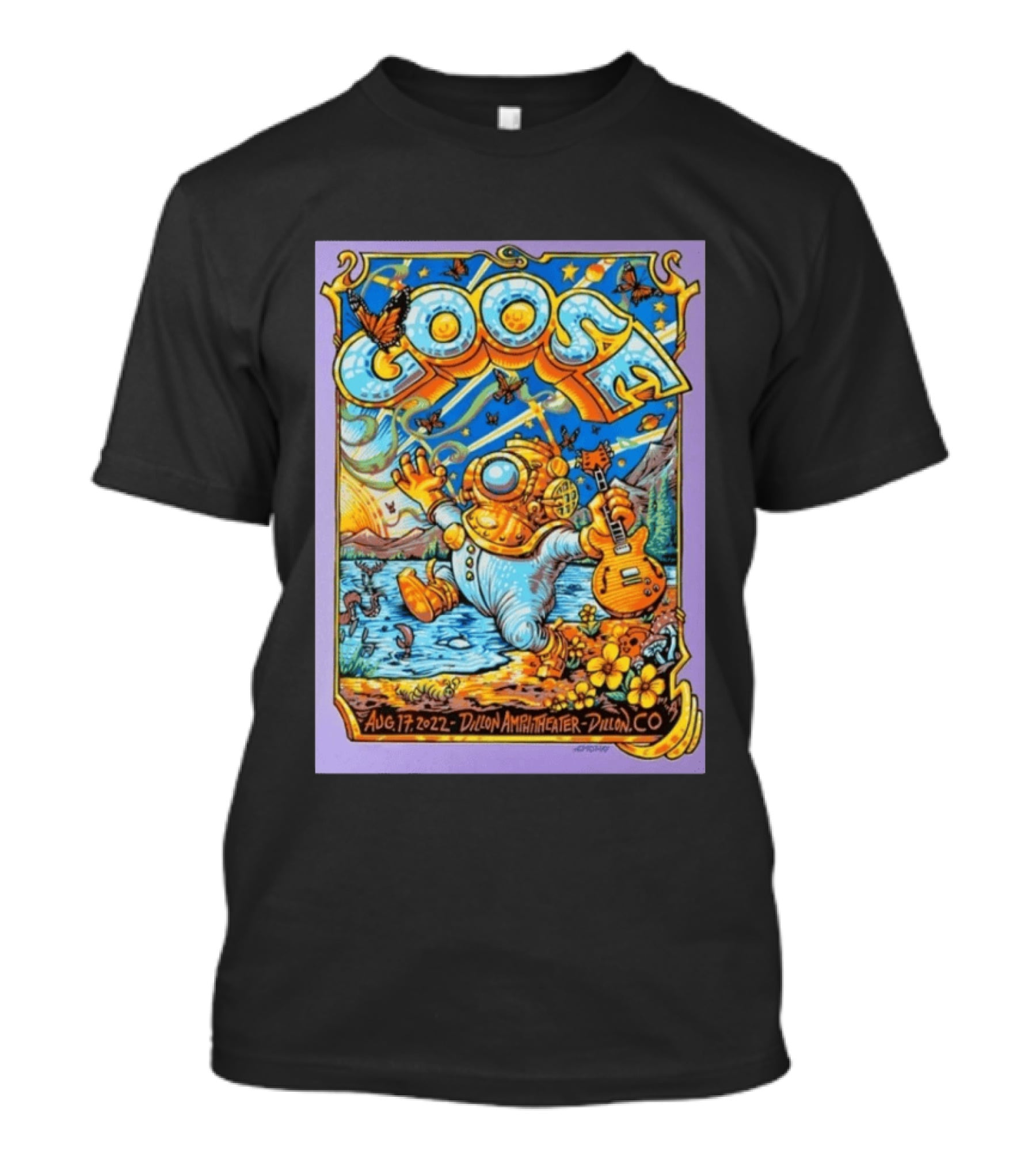 Goose Aug 17 2022 Dillon Amphitheater AJ Masthay Diver Guitar Butterflies T-Shirt
