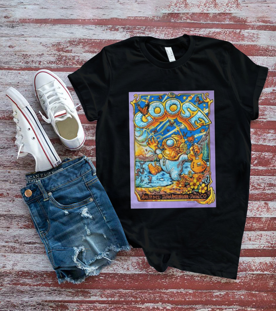 Goose Aug 17 2022 Dillon Amphitheater AJ Masthay Diver Guitar Butterflies T-Shirt