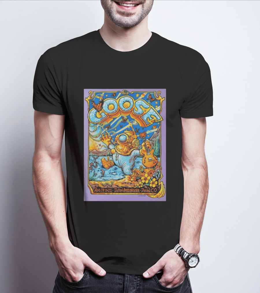 Goose Aug 17 2022 Dillon Amphitheater AJ Masthay Diver Guitar Butterflies T-Shirt