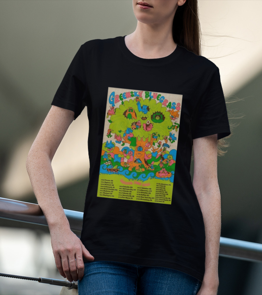 Greensky Bluegrass Summer Tour 2026 Psychedelic Tree Artwork With Tour Dates And Cities T-Shirt