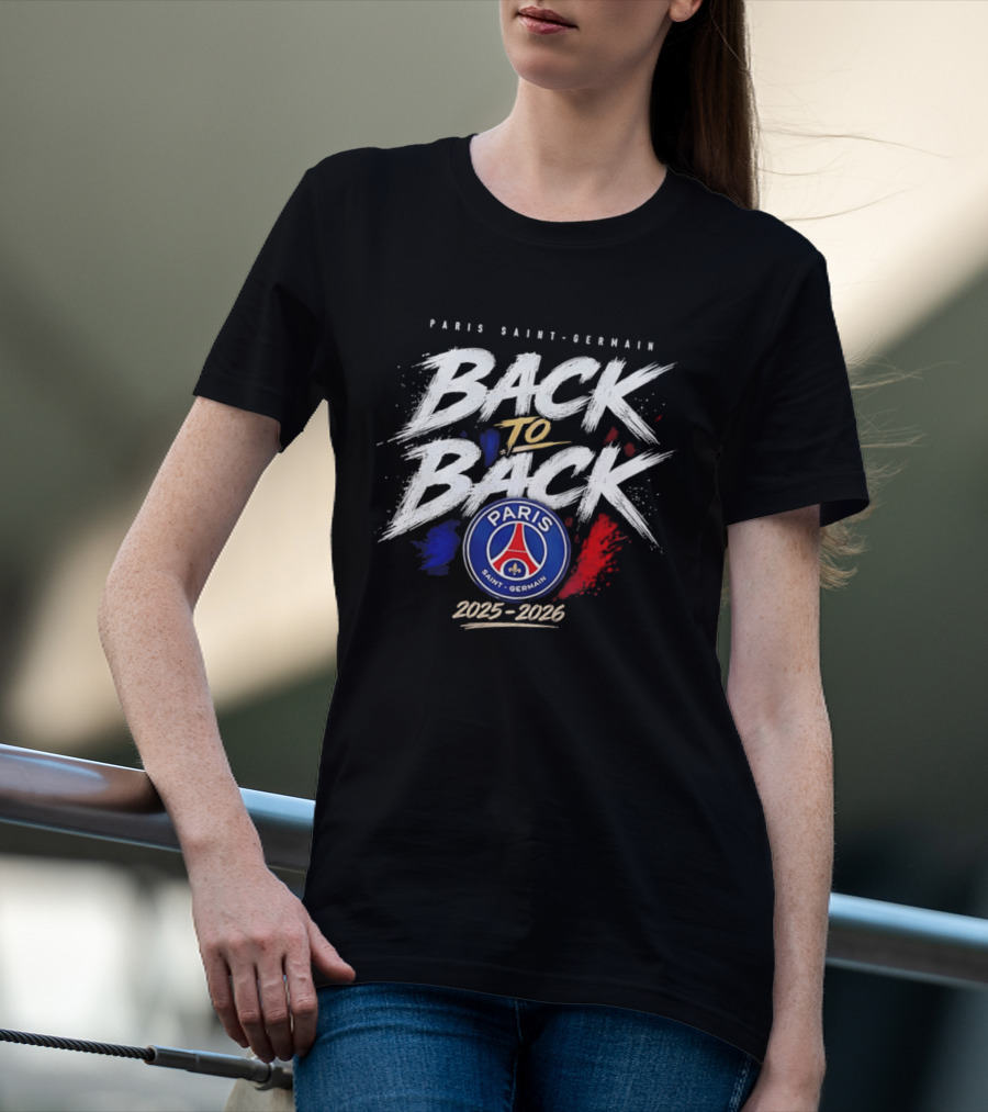 Paris Saint Germain Back To Back 2025 2026 Logo Champion Celebration T-Shirt