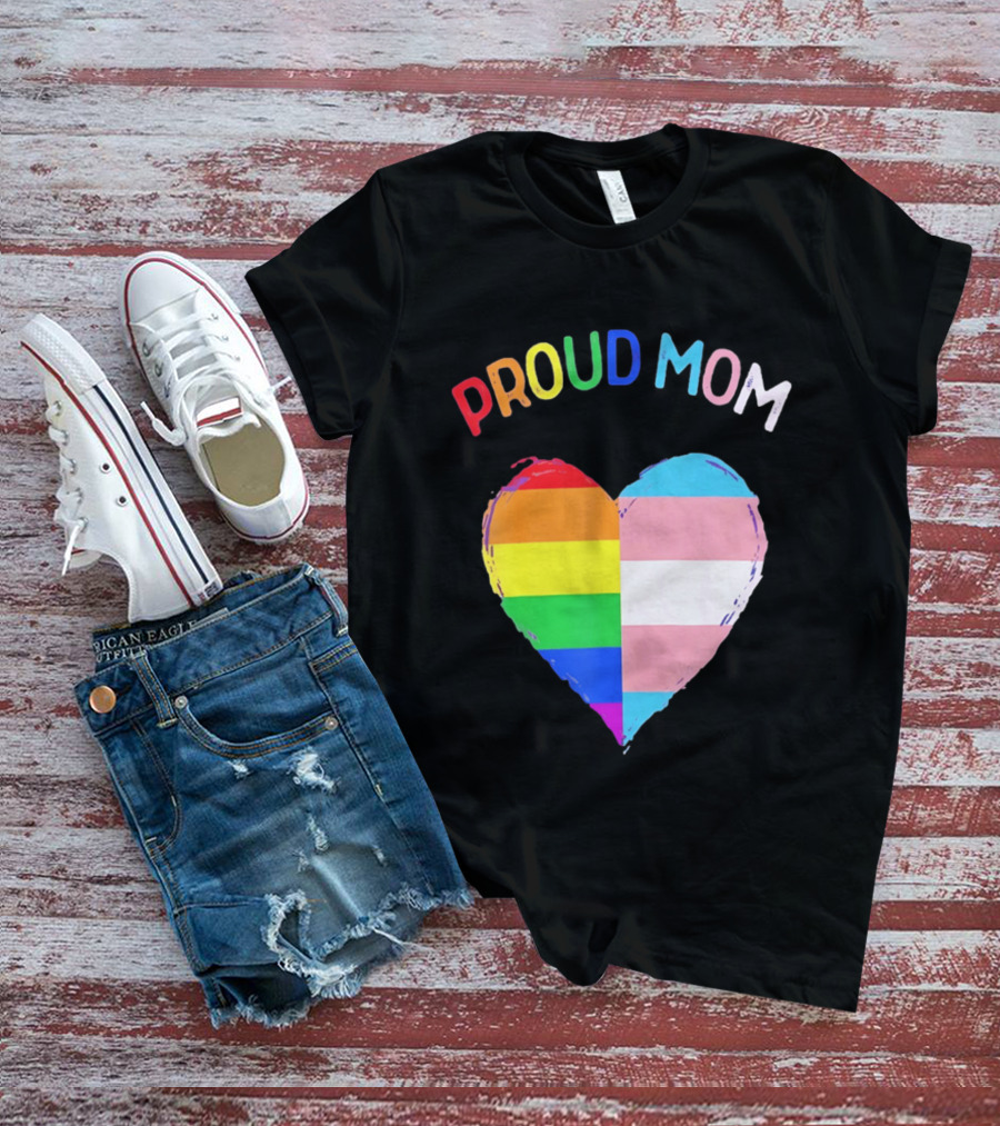 Proud Mom LGBTQ+ Transgender Heart Rainbow T-Shirt