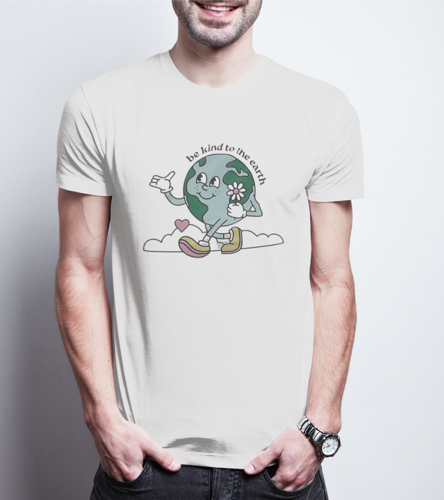 Be Kind To The Earth Cartoon Planet Globe Flower Heart Shoes T-Shirt