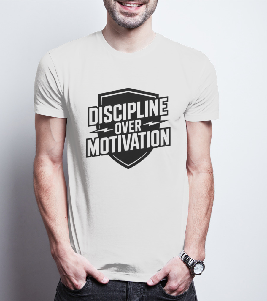 Discipline Over Motivation Fitness Motivational Athletic Shield T-Shirt