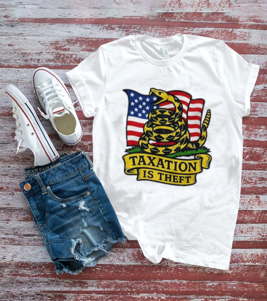 Taxation Is Theft Gadsden Flag American Flag Snake T-Shirt