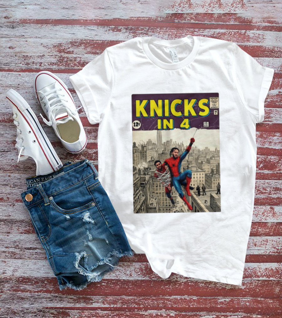 Knicks In 4 Jalen Brunson Vs Donovan Mitchell Comic Crossover New York Cleveland Showdown T-Shirt