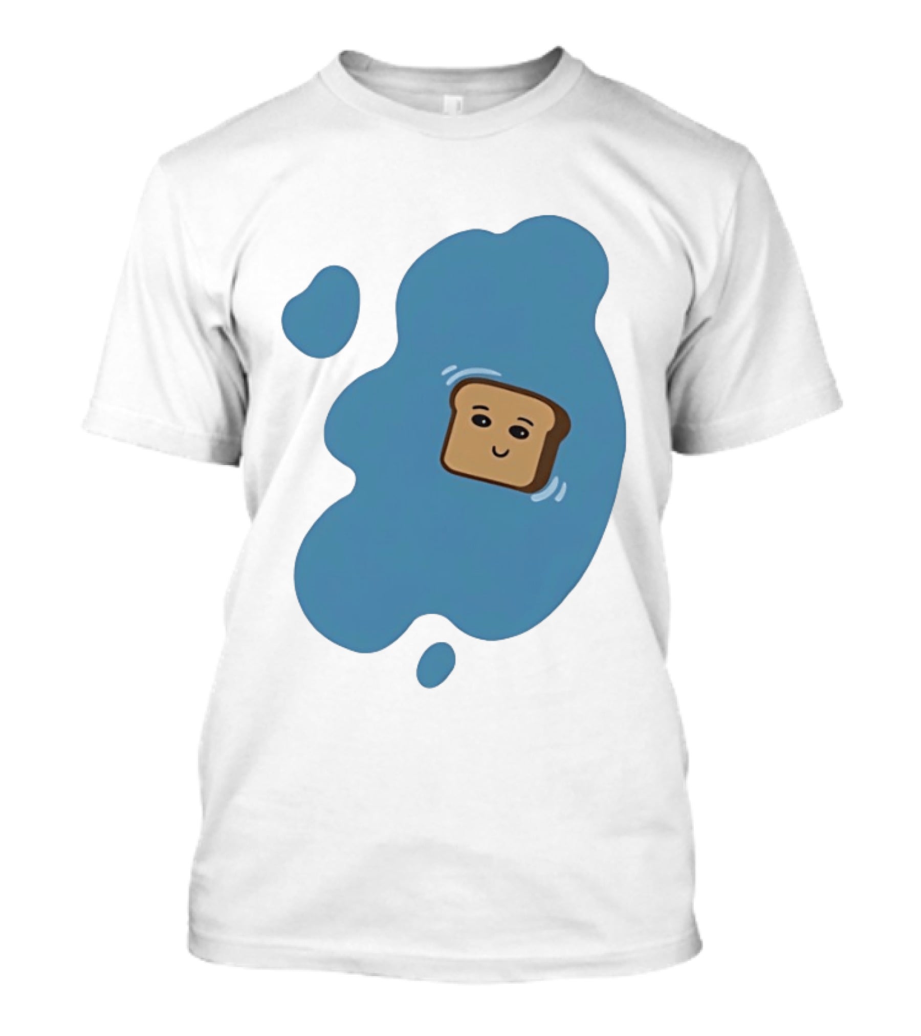 Floating Happy Toast Blue Puddle Cartoon Food Pun T-Shirt